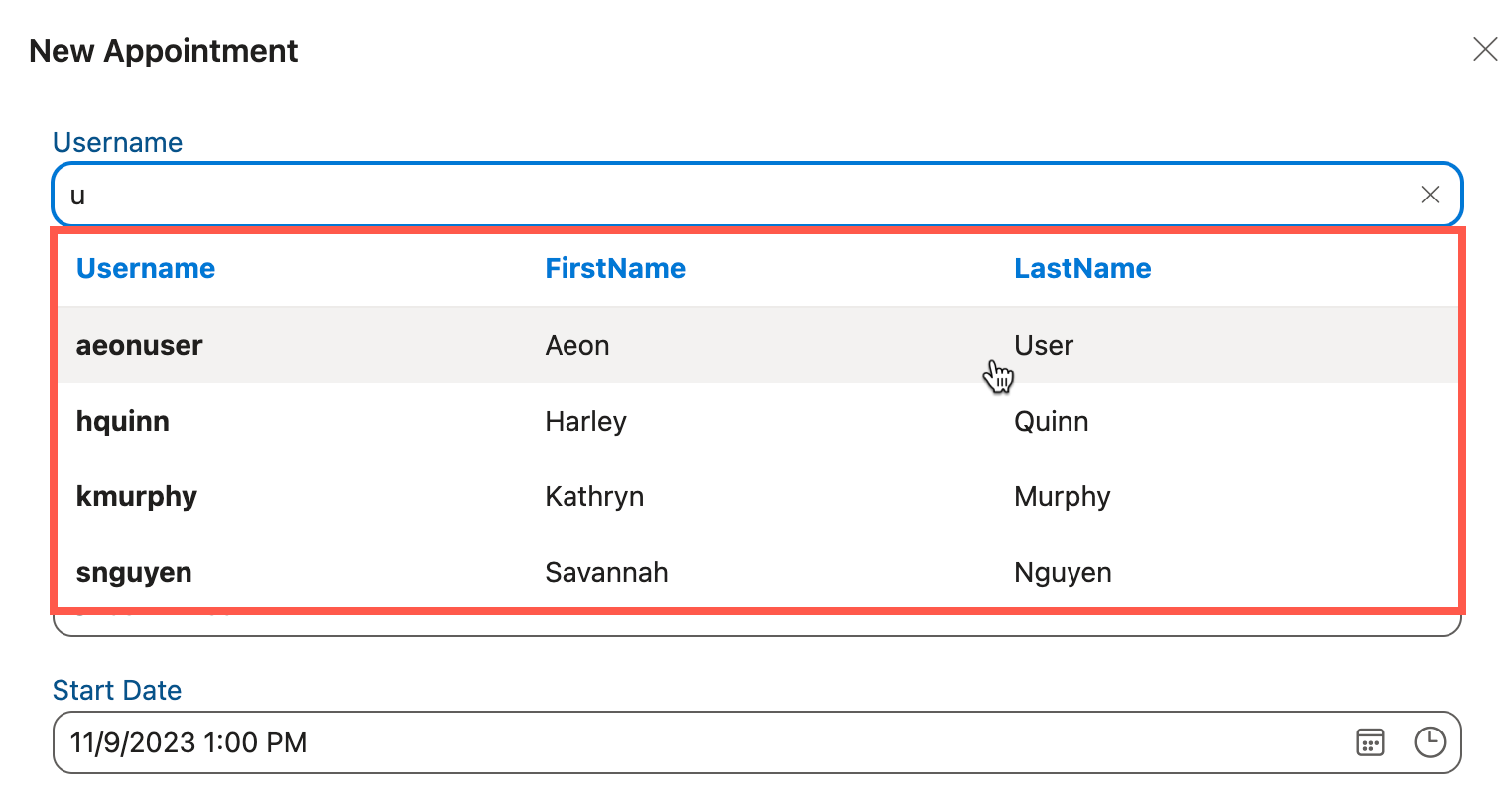 Username Dropdown
